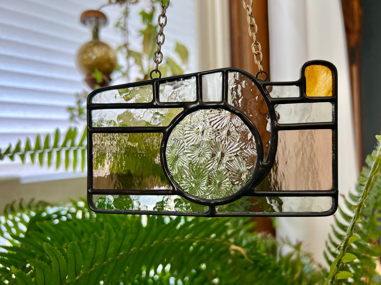 Stained Glass Camera - Brass Chain/Light Brown